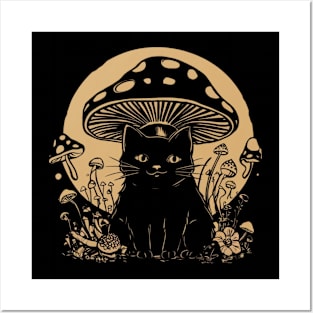 Cute Cottagecore Aesthetic Cat Mushroom Women Kids Posters and Art